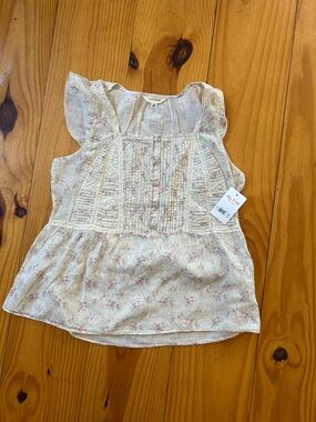 Lucky Brand Cream Floral Pintuck Lace Tank
